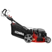 Right-facing side profile of the Cobra MX484SPCE lawnmower showing the large rear drive wheels