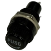 View of the TPM250E panel mount fuse holder from the opposite diagonal angle focusing on the silver solder tag connector in the foreground.