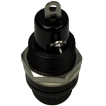 Vertical view of the 13A fuse holder standing on its knurled cap end, displaying the top solder lug connector and threaded chassis body.