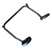 An inverted view of the heavy-duty TP690 flail mower front wheel assembly, displaying the underside of the black powder-coated tubular steel frame and the caster forks holding the solid black wheels.
