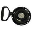 Reverse interior view of the TPSW820 petrol sweeper recoil pull start unit, displaying the central engagement pawls, pulley mechanism, and pre-tensioned internal rewind spring.