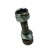 Top-down view of the complete stump grinder cutter head assembly, focusing on the secured M8 nylon lock nut, spring washer, flat washer, and square gasket.