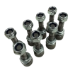 A uniform set of eight fully assembled cutter head bolts for the TPSGP15ES professional stump grinder, all standing upright to clearly display the M8 nylon lock nuts and securing washers.