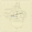 A technical line-art drawing on a graph paper background, showing the intake throat side of a single-barrel carburetor assembly, annotated with numerical measurements and dimension lines.