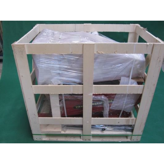 Titan Pro Beaver wood chipper in its original factory shipping crate