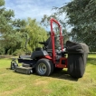 Rear view of the Titan Pro 52-inch ride-on lawnmower, showcasing the grass collection bagger.
